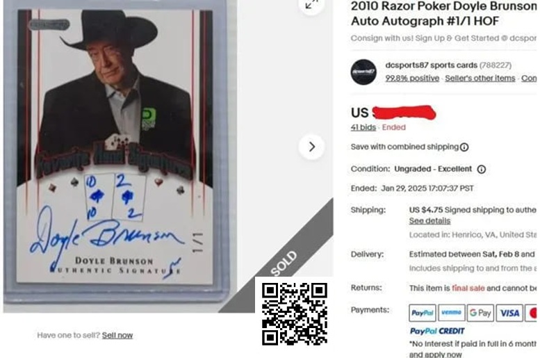 【ACR扑克】趣闻 | Doyle Brunson亲笔签名扑克交易卡以1603美元高价成交