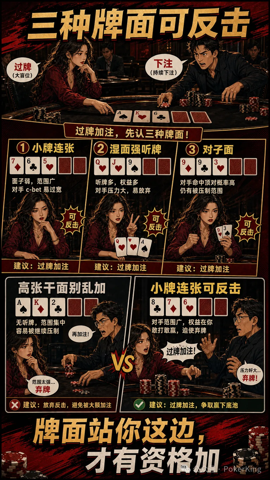 【ACR扑克】过牌加注不是发脾气:三种适合大盲位反击的翻牌面,让对手不敢随意下注